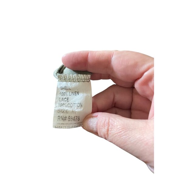 Carla Conti Y2K Linen Shift Dress Olive Green Size M Coastal Summer Beach Boho - Picture 4 of 13